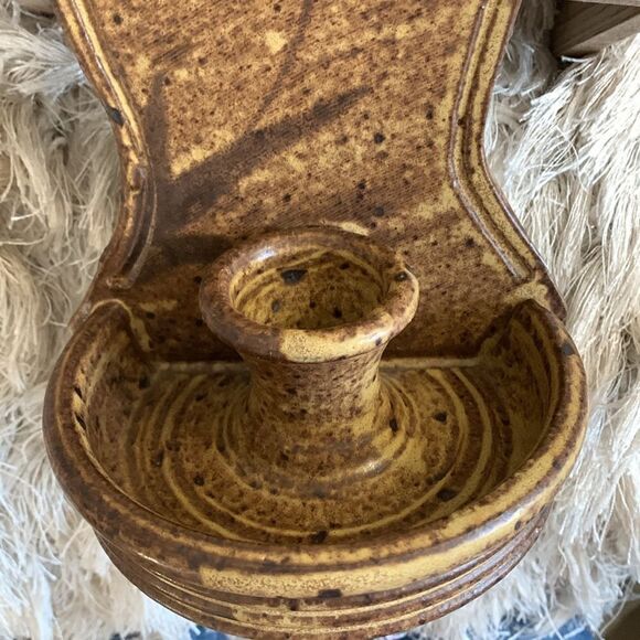 Handmade Artist Signed Stoneware Wall Taper Candle Wall Sconce Studio Pottery - Picture 6 of 17